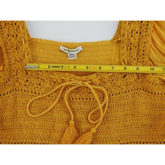 American Eagle Mustard Crochet Peasant Blouse Boho Festival Top Size Medium - Picture 5 of 9